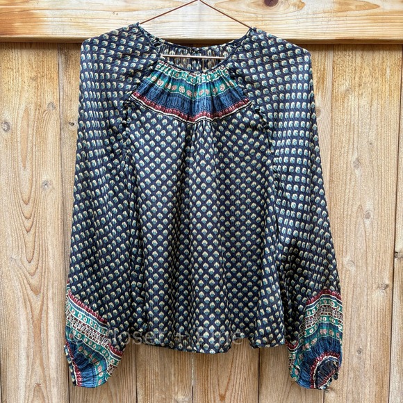 Doen Manzanita Blouse Size Medium 100% Silk Navy Blue Black Top Boho - Picture 3 of 17